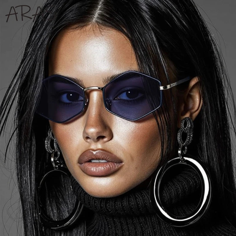 Small Hexagon Irregular Punk Sunglasses Women 2026 Luxury Brand Design Vintage Polygon Sun Glasses Metal Frame Shades Eyewear