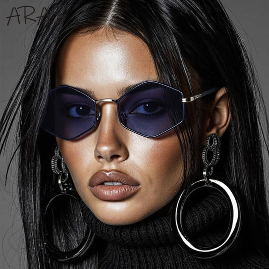 Small Hexagon Irregular Punk Sunglasses Women 2026 Luxury Brand Design Vintage Polygon Sun Glasses Metal Frame Shades Eyewear