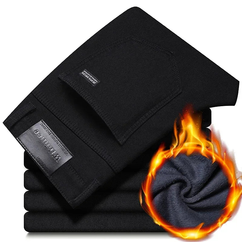 Wthinlee Brand Brushed Jeans  Winter Jeans Men Slim Fit Stretch Thick Velvet Pants Warm Jeans Casual Fleece Trousers Male