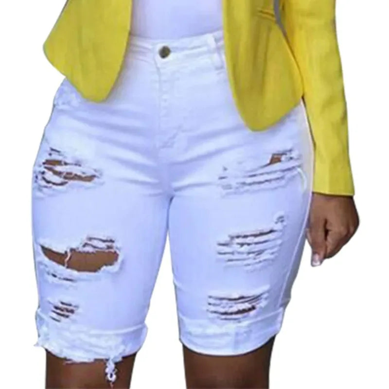 Denim Shorts Women Plus Size Destroyed Hole