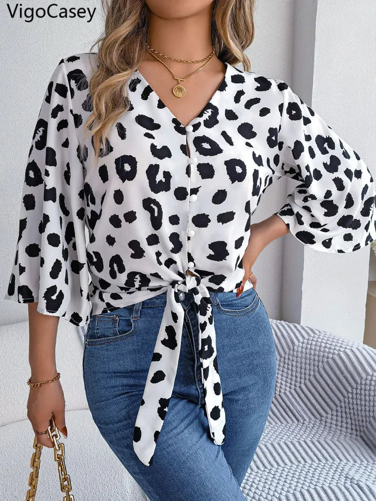 VigoCasey 2025 Female Leopard Print Chiffon Shirt Women Casual Long Sleeve Top Spring Office Lady Single Breasted Tops Clothes