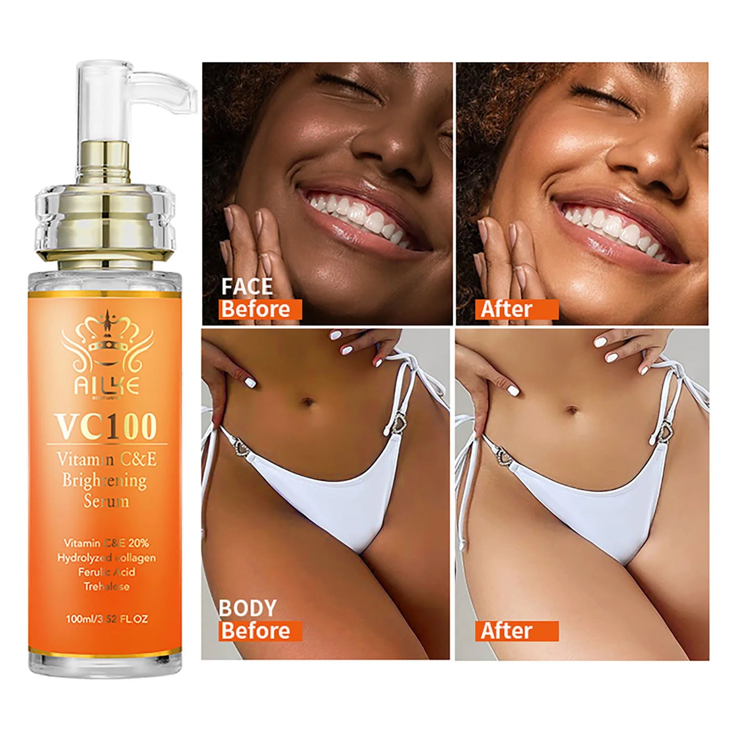 AILKE Vitamin C Whitening Kit For Women, Even Skin Tone, Clean Skin, Moisturizing, Anti Wrinkles, Skin Glowing Beauty Set