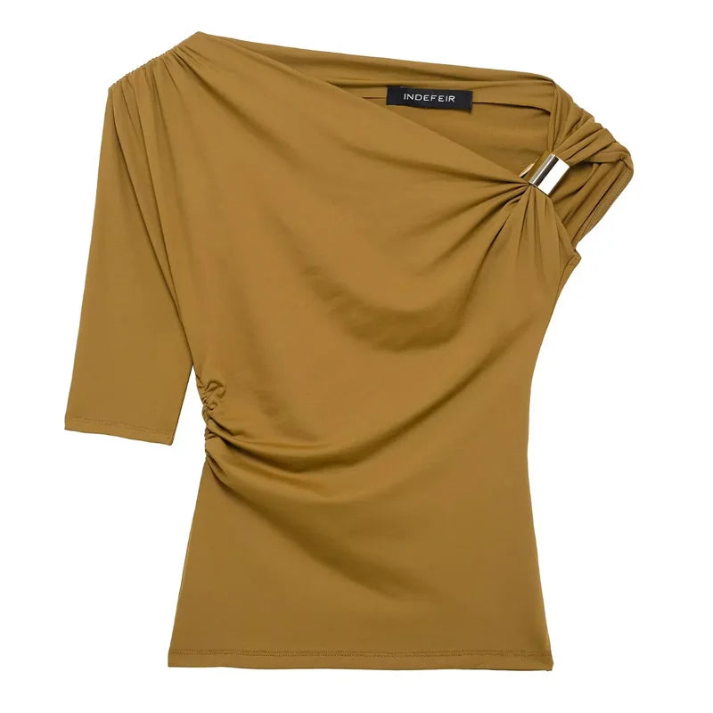 Top Summer Tight Plain T-Shirts Stylish Short Sleeve Black Blouse