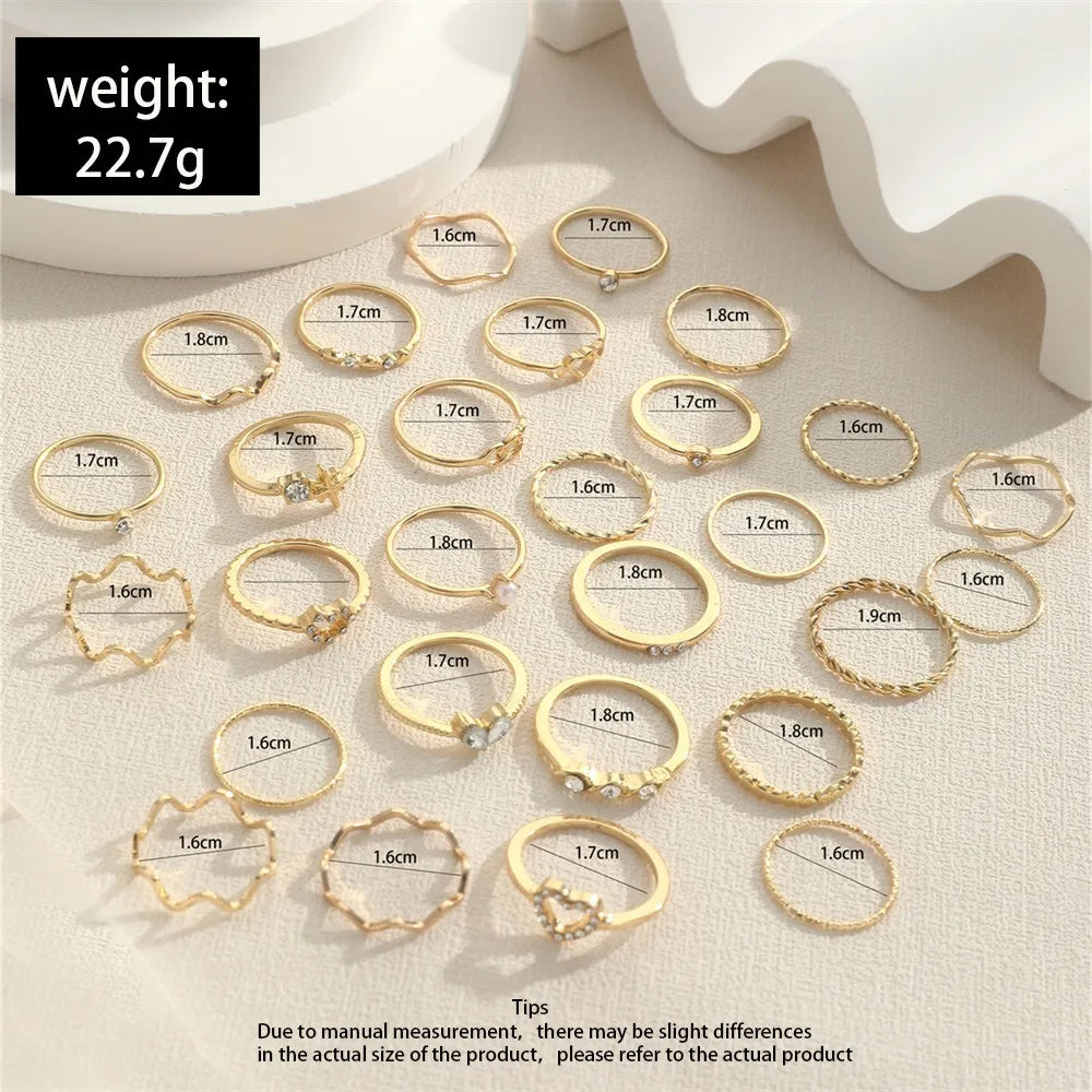 28Pcs Bohemian Geometric Knuckle Rings Set For Women Gold Silver Color Finger Ring Girls Fashion Party Jewelry Accessories