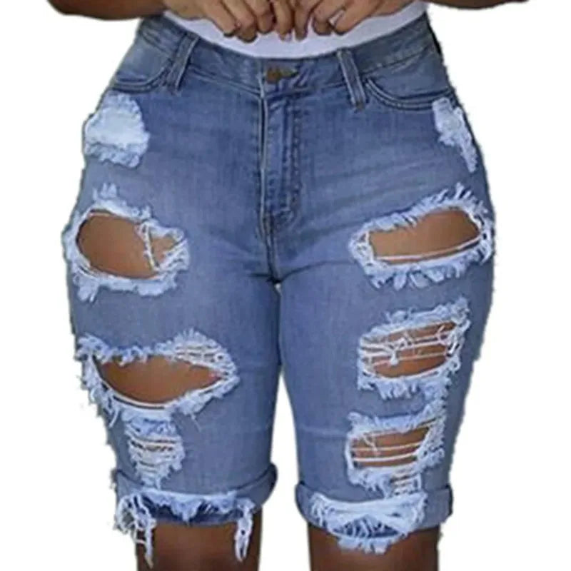 Denim Shorts Women Plus Size Destroyed Hole