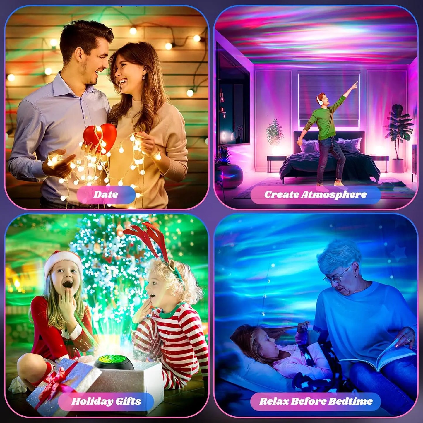 Smart Remote Starry Galaxy Projector - Auto Rotating LED Aurora Lamp