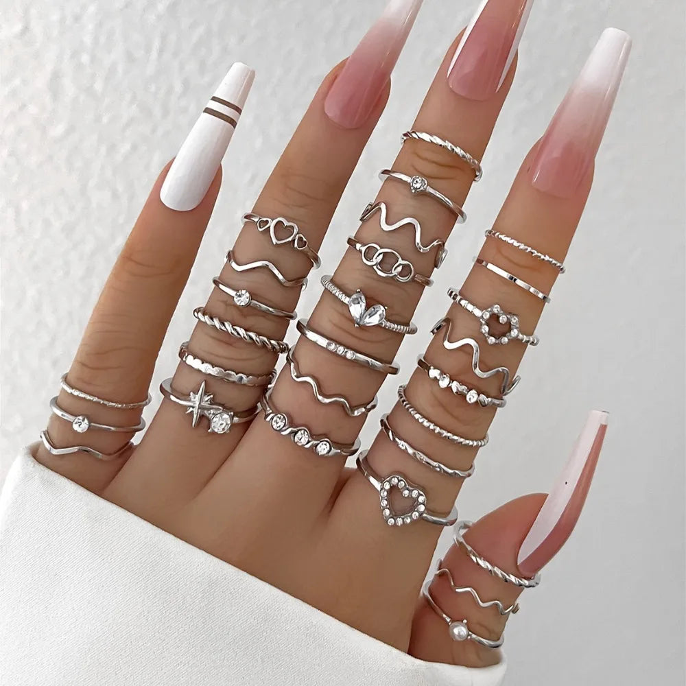28Pcs Bohemian Geometric Knuckle Rings Set For Women Gold Silver Color Finger Ring Girls Fashion Party Jewelry Accessories
