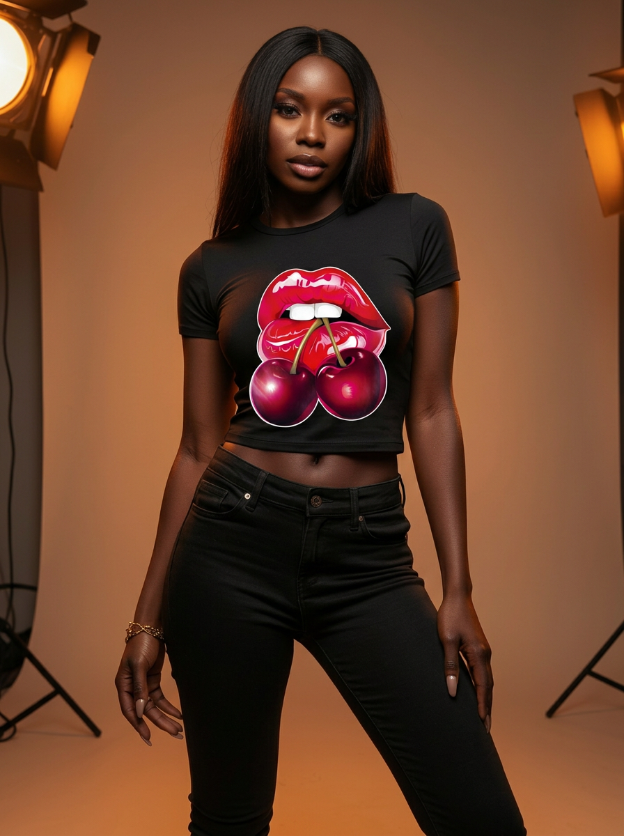 Women's Crop top Cherry lips