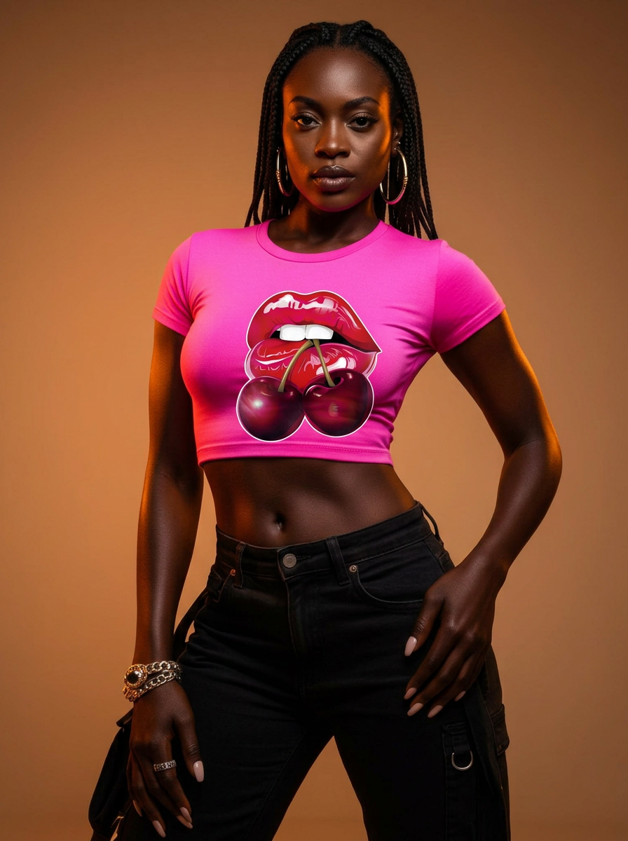 Women's Crop top Cherry lips